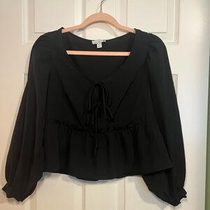 Topshop Black Blouse with Tie Detail